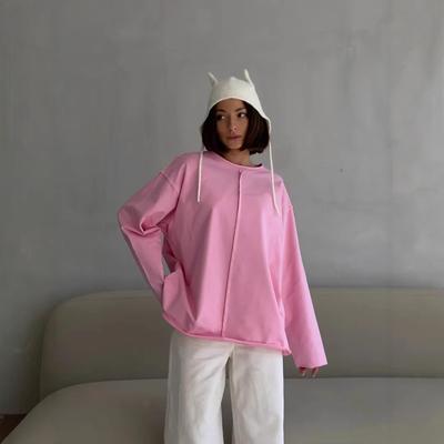 Damen Oversize Langarm T-Shirts Basic Rundhalsausschnitt T-Shirt Frühling Herbst Sweatshirts Lässig Workout Mode Einfarbig Baumwolle Pullover Tops für Damen
