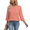Damen V-Ausschnitt Spitze Patchwork 3/4 Ärmel Lässig Bluse Locker Einfarbige Tunika Top