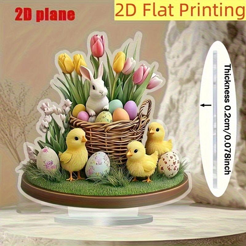 2D плоская богемная пасхальная крольчиха и цыпленок тюльпан яйцо акриловое украшение, подходит для настенного декора, крыльца, комнаты, виллы, акценты Дом, Прихожая, 23*23CM