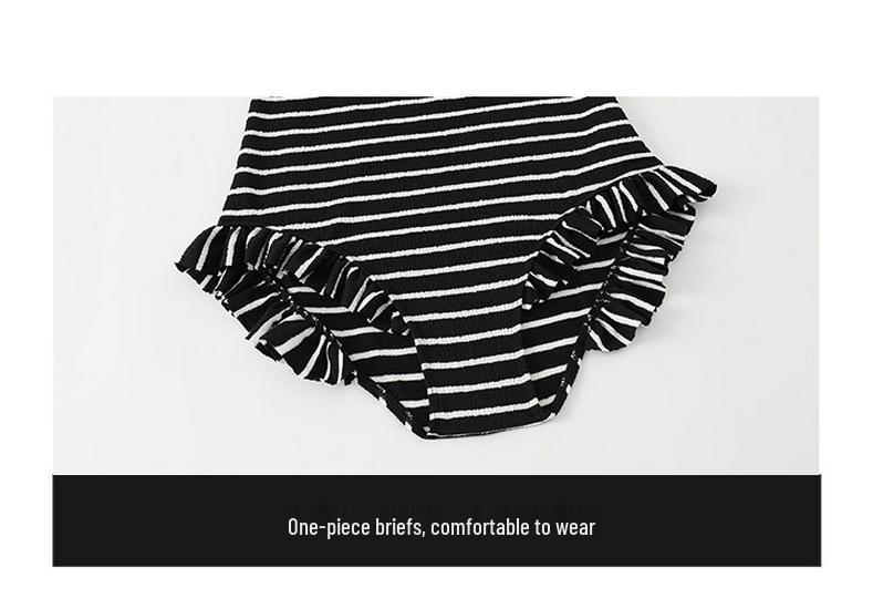 Korean Style Striped Slimming One-Piece Swimsuit for Women - Tummy Concealing, Push-Up for Small Busts, Beach Vacation Swimwear