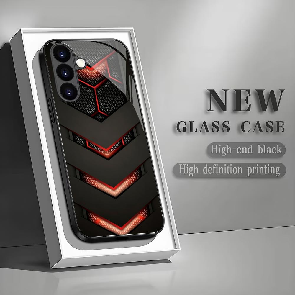Advanced Fashion Black Glass Phone Case Suitable for Samsung Galaxy S26 S25 S24 S23 S22 S20 FE/Ultra/Plus Anti Drop Back Cover