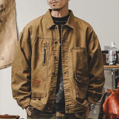 Herren Retro Fischgräten Workwear Jacke - Amerikanischer Stil, Schwergewicht, Frühling/Herbst