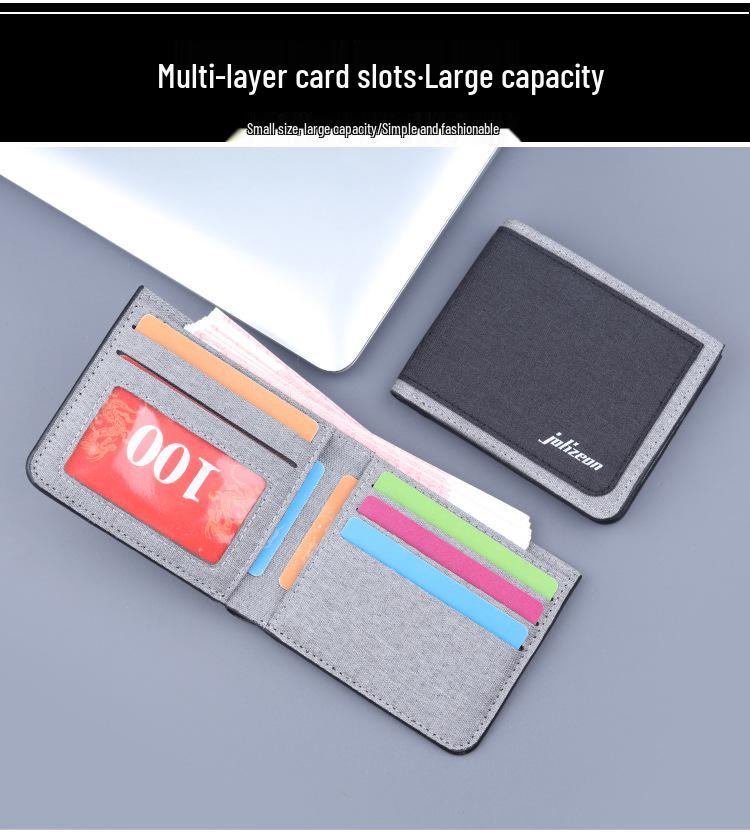 Men's Canvas & Leather Bi-Fold Wallet with Anti-Demagnetization Card Holder