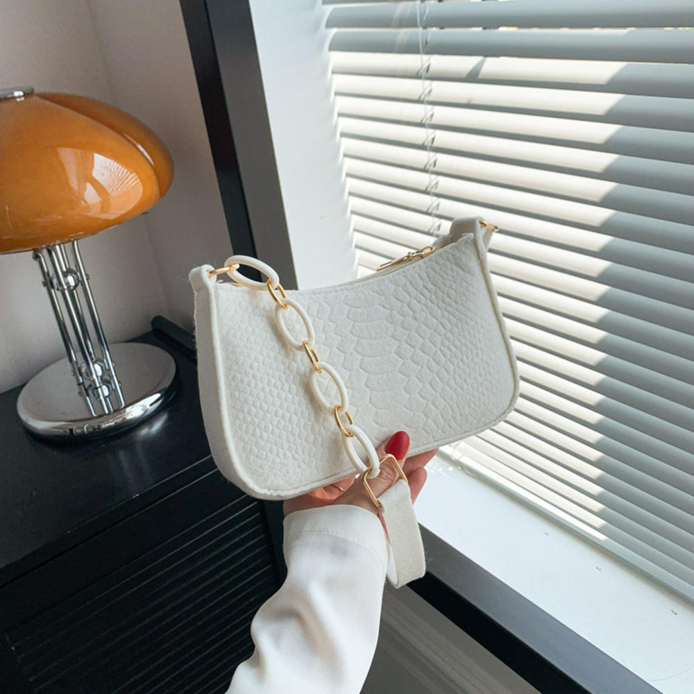 Fashi Felt Cloth Pattern Shoulder Bags For Women Small Handle Underarm Bag Clutch Luxury Solid Color Female Handbag With Purse