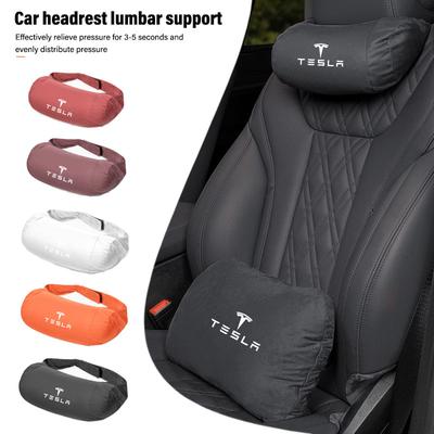 Suede Car Seat Headrest Lumbar Support Memory Foam Comfort Pillow Auto Interior For SpaceX Model 3 Y S X Y-Eur Highland