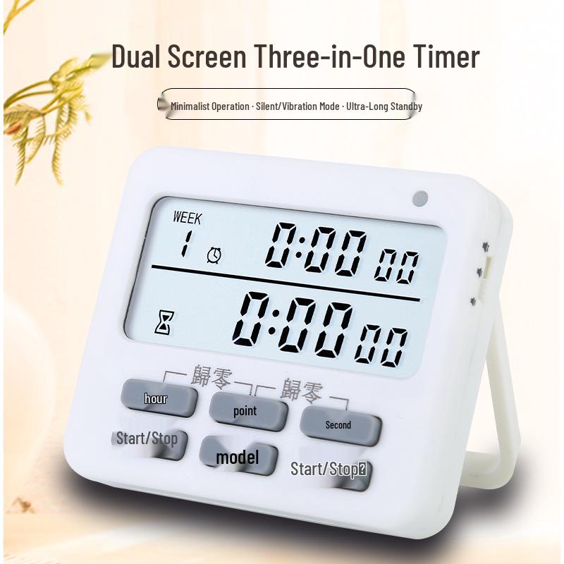 Dual Screen 99-Hour Electronic Kitchen & Beauty Timer with Student Reminder