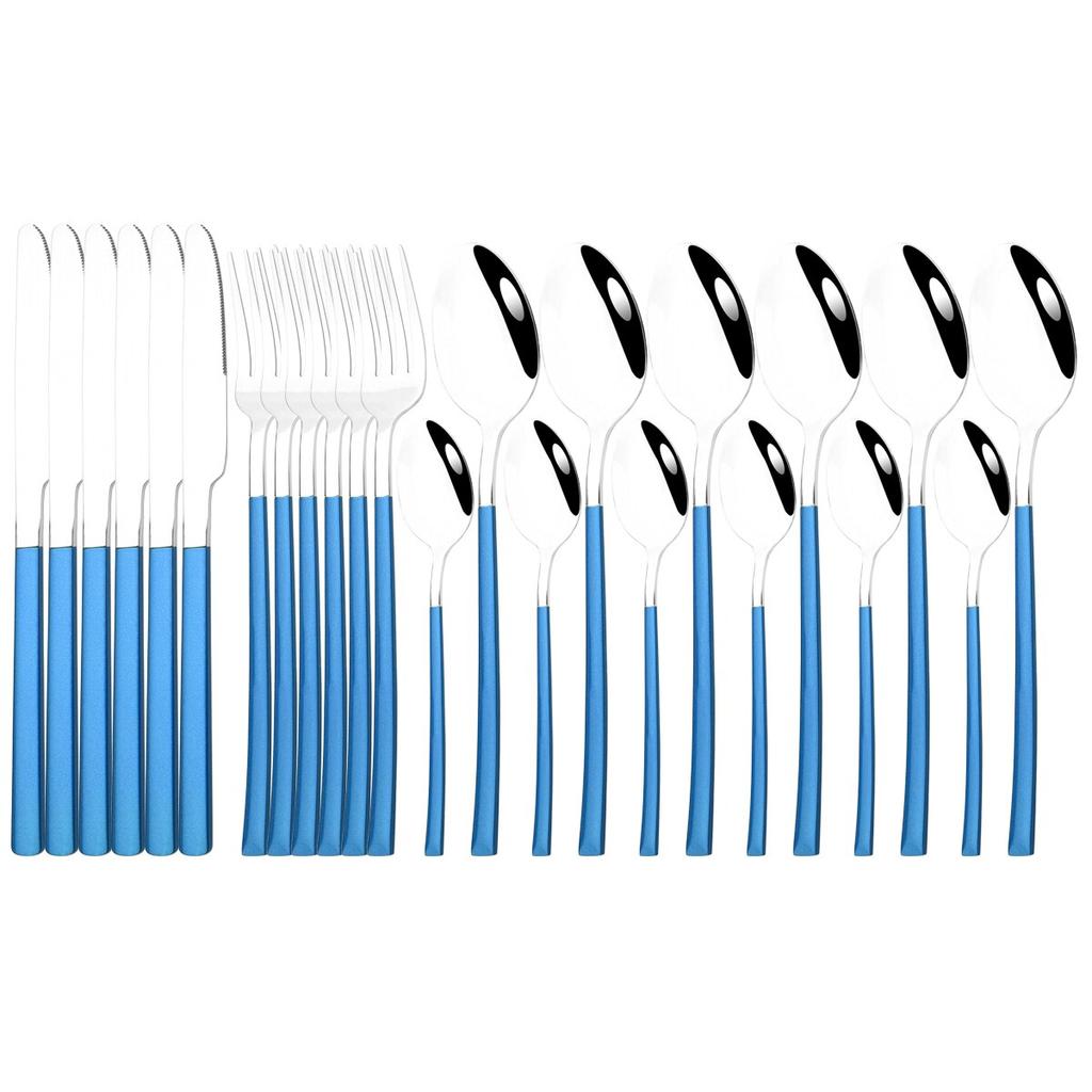 6People Stainless Steel Cutlery Set Knife Fork Tea Spoon Dinner Tableware Black Dinnerware Party Kitchen Flatware Silverware Set