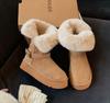 Cowhide Version Autumn and Winter New Two-wear Buckle Belt Thick-soled Fluffy Flanged Warm Cotton Shoes Medium Tube Snow Boots