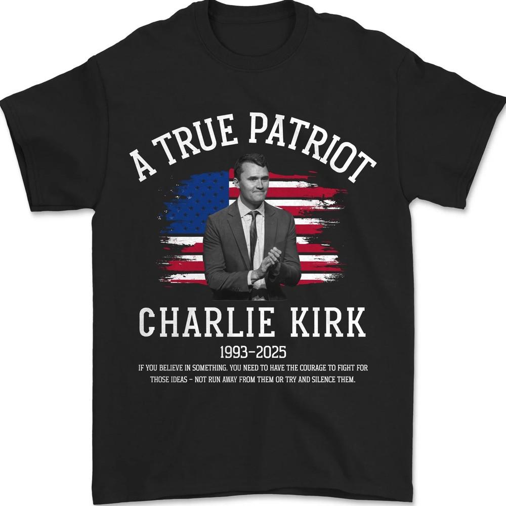 

Charlie Kirk Shirt, True Patriot 1993-2025 Rip Memorial American Flag T-Shirt 3XL
