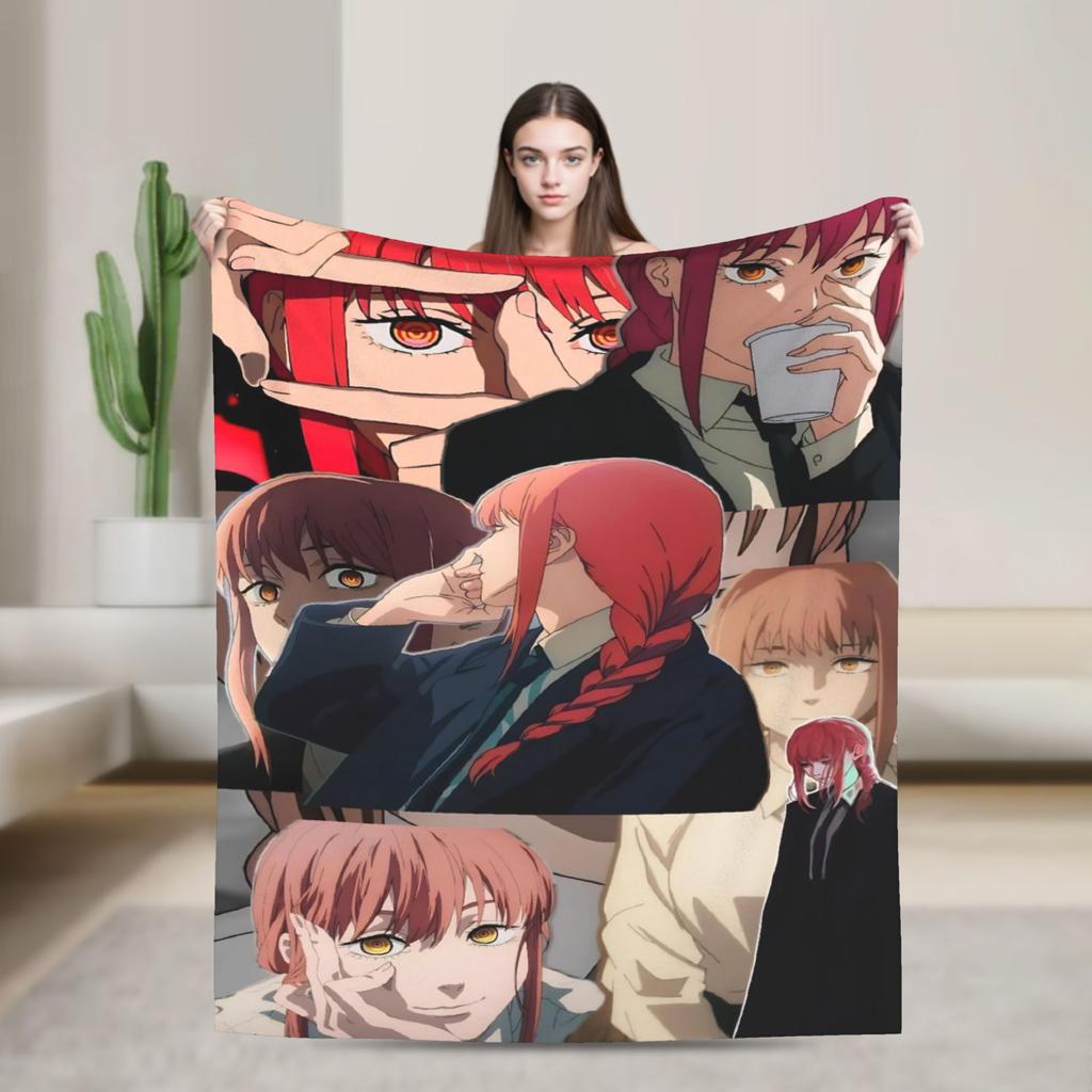 Makima Anime Girl Blanket C-Chainsaws Flannel Novelty Warm Throw Blanket for Home Summer
