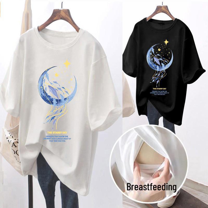 

Шикарные летние топы для кормления: Стильные футболки средней длины с коротким рукавом для мам, идеально подходящие для кормления грудью и выхода в свет XL