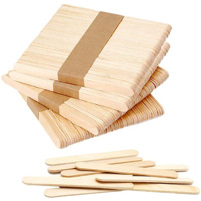 100Pcs Natural Wooden Ice Cream Popsicle Sticks Wood Stick Ice Cream Spoon Hand Art Ice Cream Ice Cube Lollipop Cake Tools 93Mm