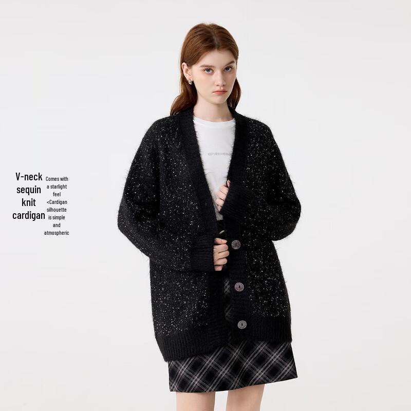 FivePlus Women's V-Neck Sequin Knit Alpaca Blend Cardigan