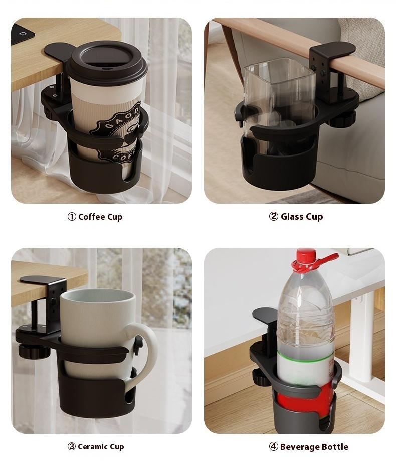 Adjustable 360 Degree Rotating Desk Cup Holder Clamp Anti-Spill Anti-Fall Table Edge Mounted Coffee Mug Holder Organizer