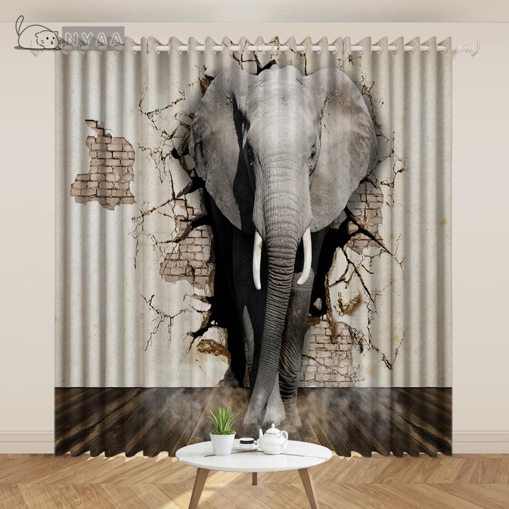 2PCS Exotic India Southeast Asia Style Oil Painting Curtain Auspicious Elephant Curtain Art Living Room Bedroom Custom Cortinas