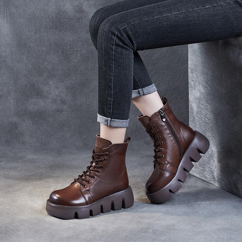 Winter 2026 New Thick-soled Heightening Martin Boots Retro Short Boots Leather Square Head Women's Boots Soft Leather Boots Women's