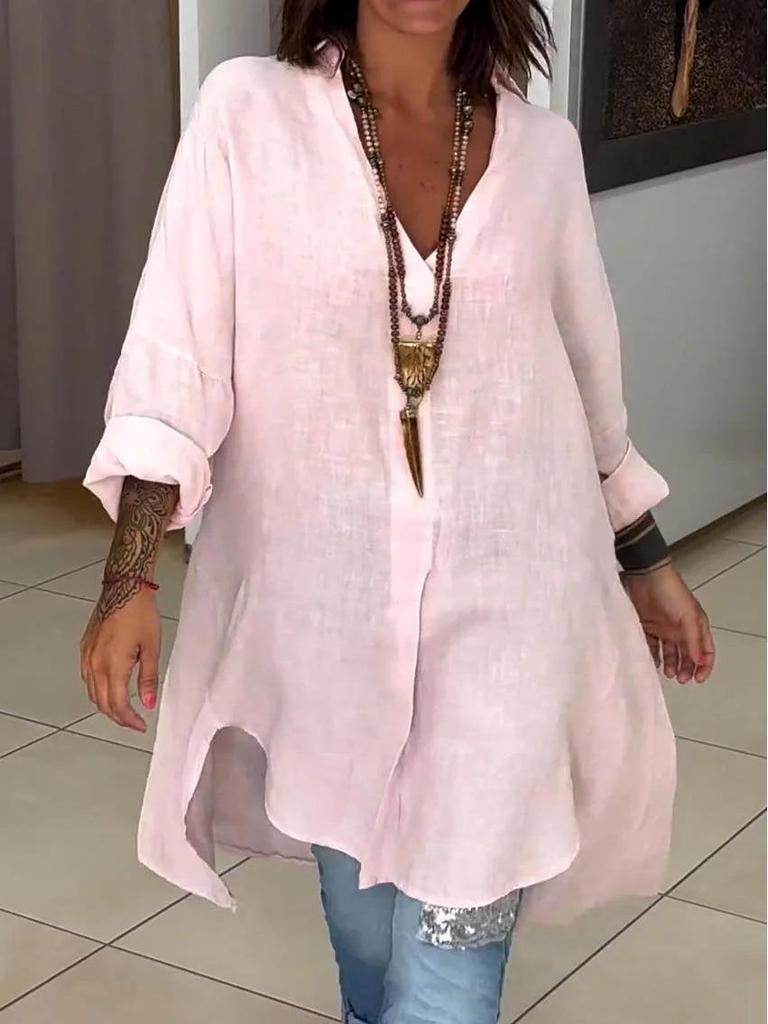 2026 European & American Summer Women's Casual Cotton-Linen Split Loose Shirt Dress