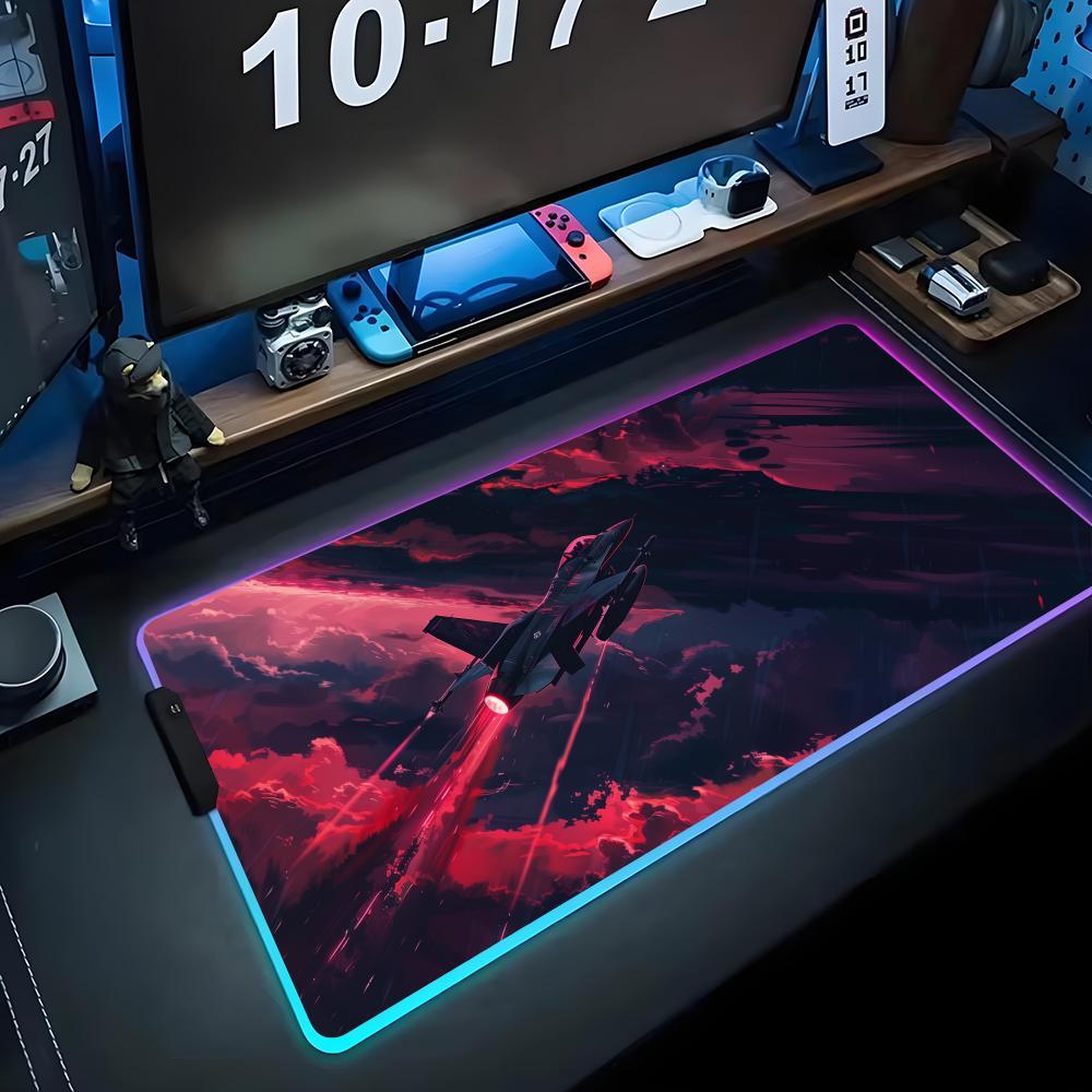 Jet Airplane Mouse Pad RGB Gaming Mousepad Big LED Pad PC Desk Mat Luminous Mouse Pad Large Keyboard Mats Table Rug With Backlit
