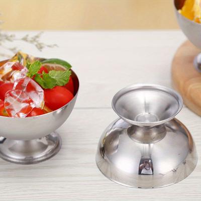 Stainless Steel Salad Cup, Ice Cream Bowl, Dessert Fruit Ice Cream, Milkshake, Snack Cup, Round Low Footed Fruit Plate for Foot Massage