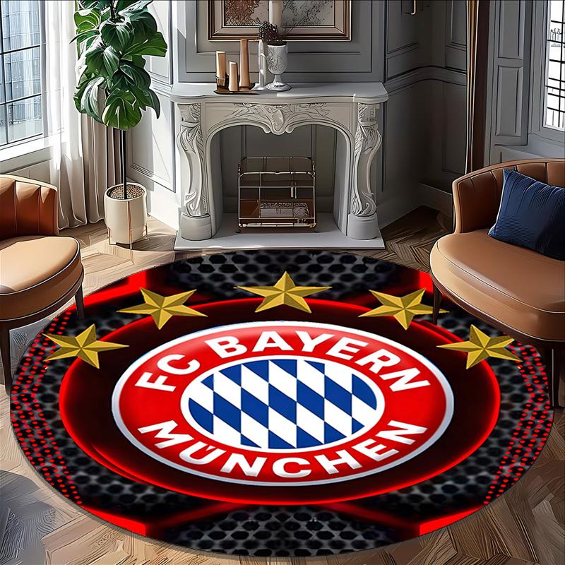1pc B-Bayern Munich Carpet, Round Rug, Comfortable, Suitable for Entryways, Living Rooms, Office, And Bedrooms, Christmas Decoration