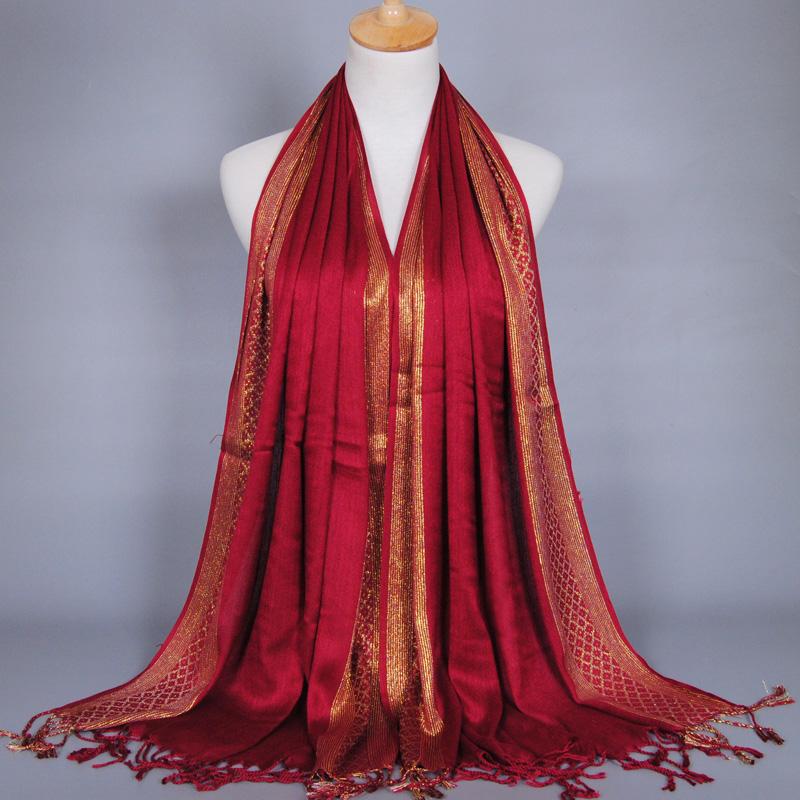 2024 Luxury Brand Women Gold Cotton Solid Color Muslim Head Scarf Shawls and Wraps Glitter Pashmina Bandana Female Foulard Hijab
