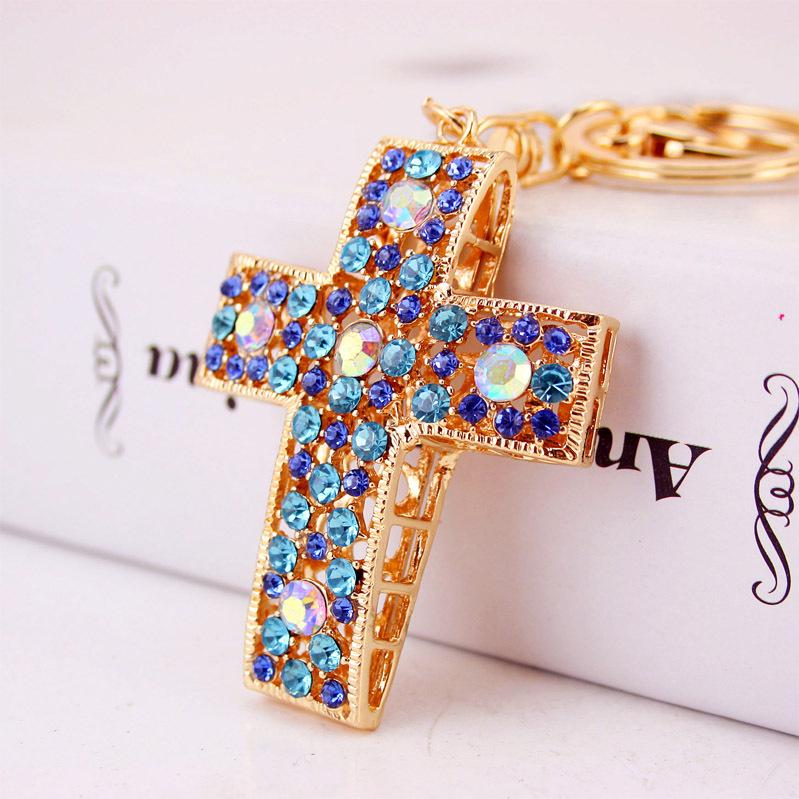 Colorful Rhinestone Cross Keychain Pendant and Bag Accessory