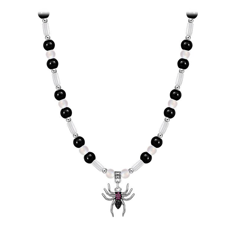 

Индивидуальная цепочка на ключицу в стиле хип-хоп с черными бусинами для мужчин и женщин, подвеска-паук с темными бриллиантами, аксессуары для ожерелья с круглыми бусинами для женщин