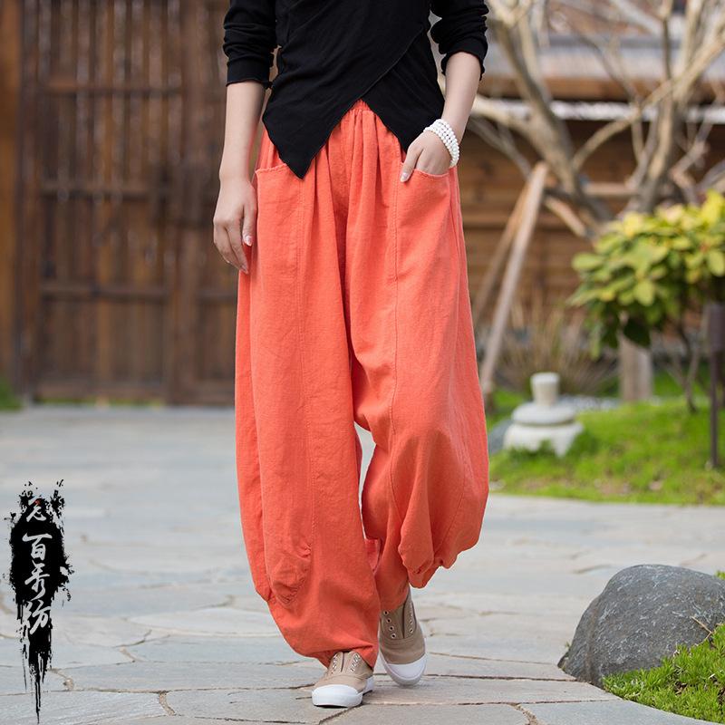 Ramie Sand Wash Soft All-match Trousers Women s Zen Home Travel Casual Pants Women s Wide-leg Pants XS оранжевый