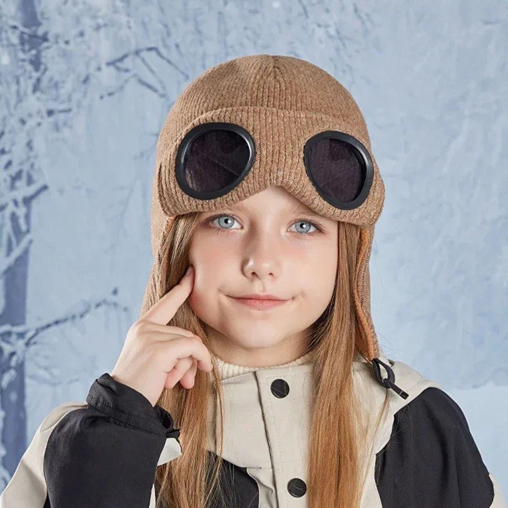 Schnalle Kinderbrille Hut Nackenschutz Kinder Strickmützen Weiche Warme Mütze Mit Brille Jungen