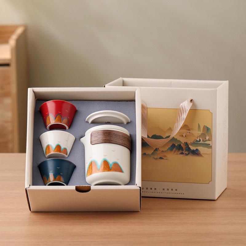 National Trend Ceramic Travel Tea Set - Portable Business Souvenir, Cultural Creative Gift with Custom Logo Option