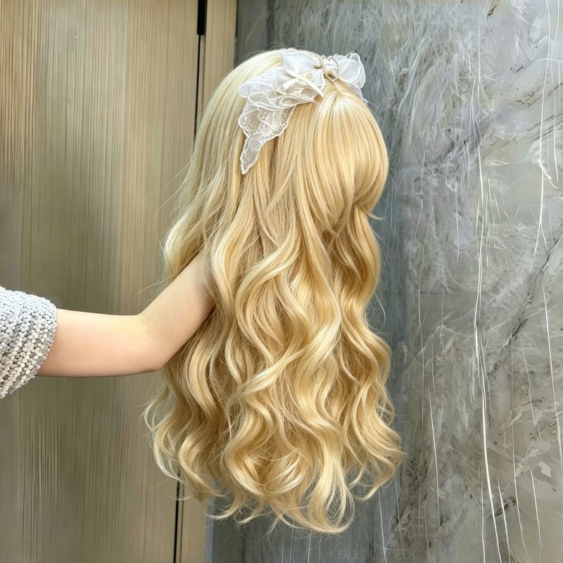 Sweet Big Wavy Hair Wig - Girl's Air Bangs Full Head Covering Wig - Daily Wear or Anime Cosplay Wig