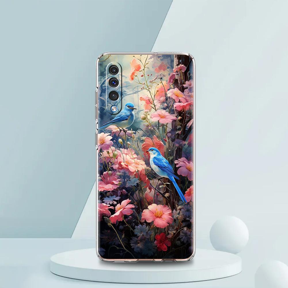 Transparent Phone Case for Samsung Galaxy A16 A14 A12 A22 A24 A42 A02 A06 A20 A30 A40 Soft TPU Cover Flower Floral Bird Pattern