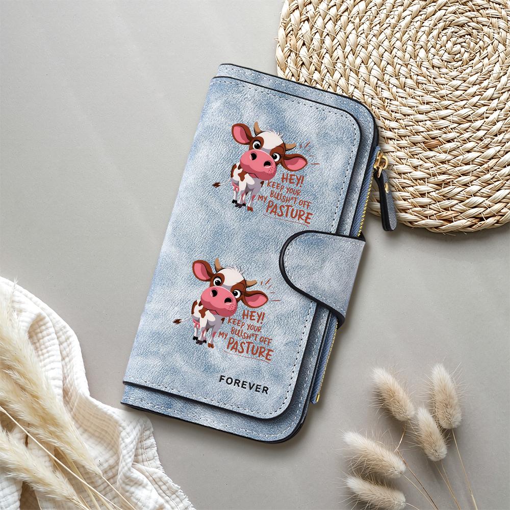 Cute Cow Printed Long Wallet Casual Multi Slot Portable Card Holder Purse for Daily Use