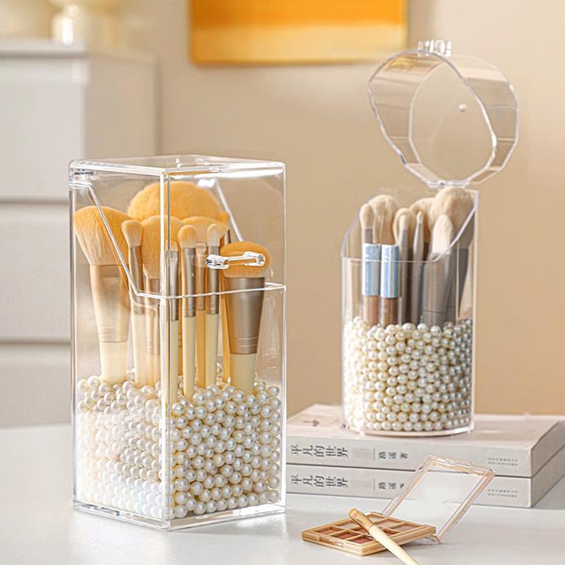 1PCS Makeup Lipstick Cosmetic Box Organizer Tube Transparent Fashion Desktop Makeup Brush Bucket Cup Holder With Lid Dust-proof