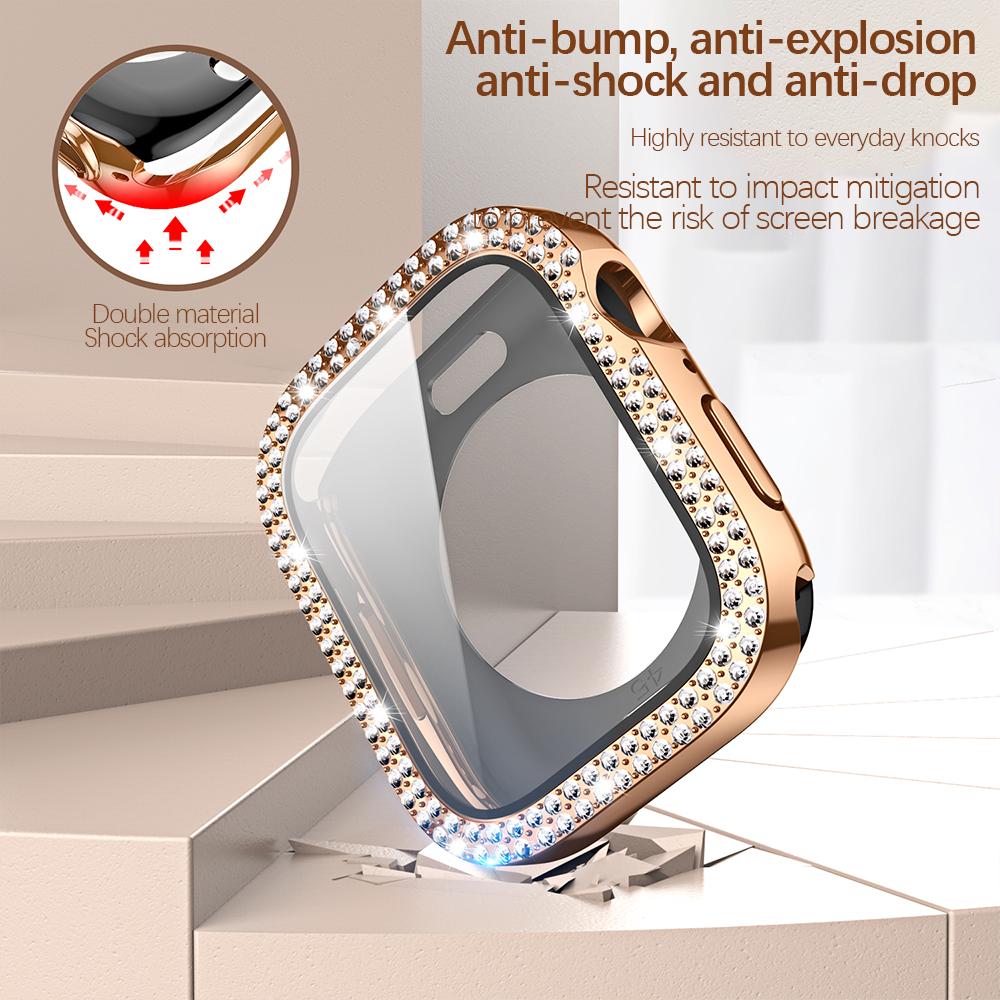 Bling Glass+Cover for Apple Watch Case 49mm 46 42 45 41 40 44mm Diamond Bumper+Screen Protector Iwatch Series 11 10 9 8 7 6 5 SE