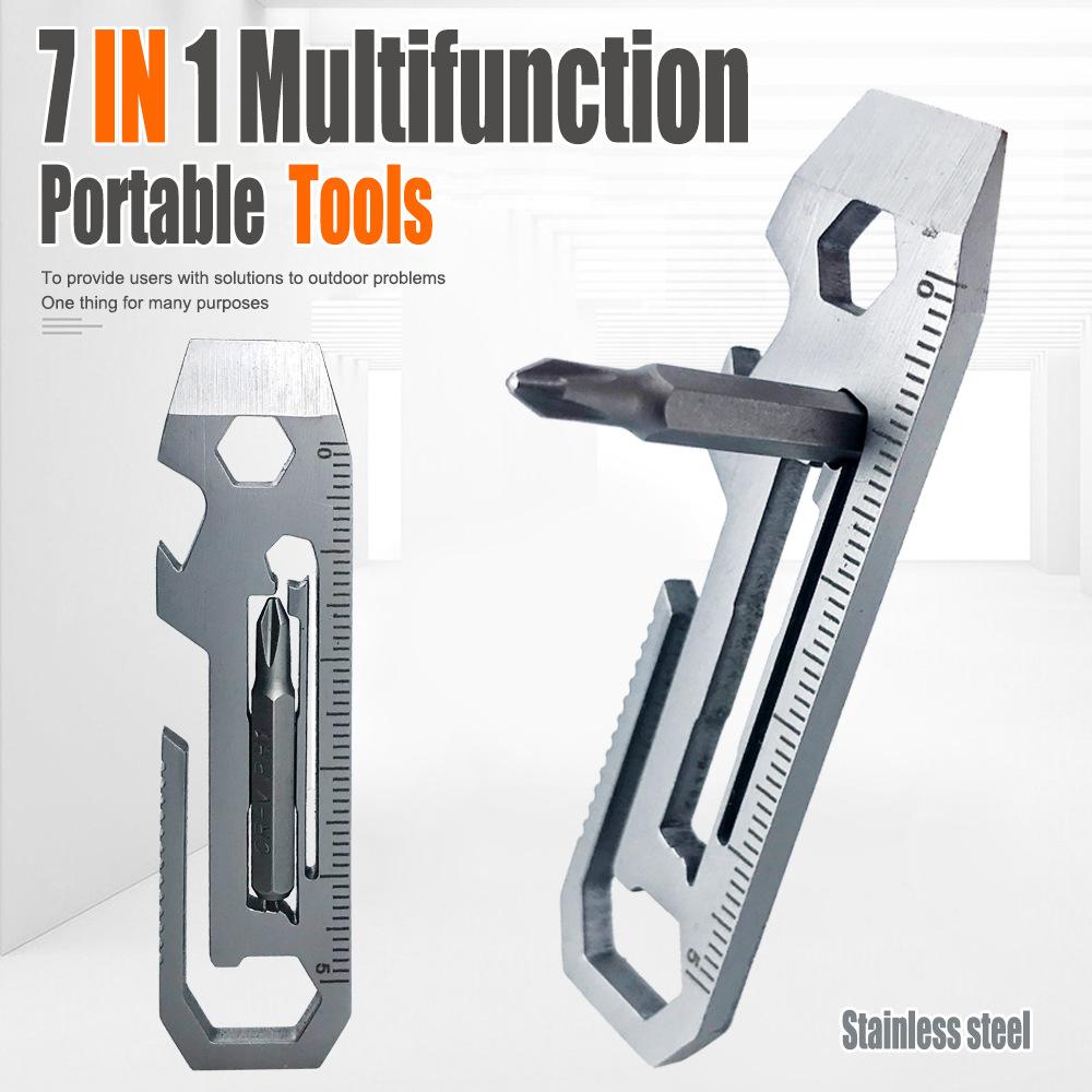 Stainless Steel 7-in-1 Tool Card Wrench Widget Multi-tool Mini Wrench with Bit