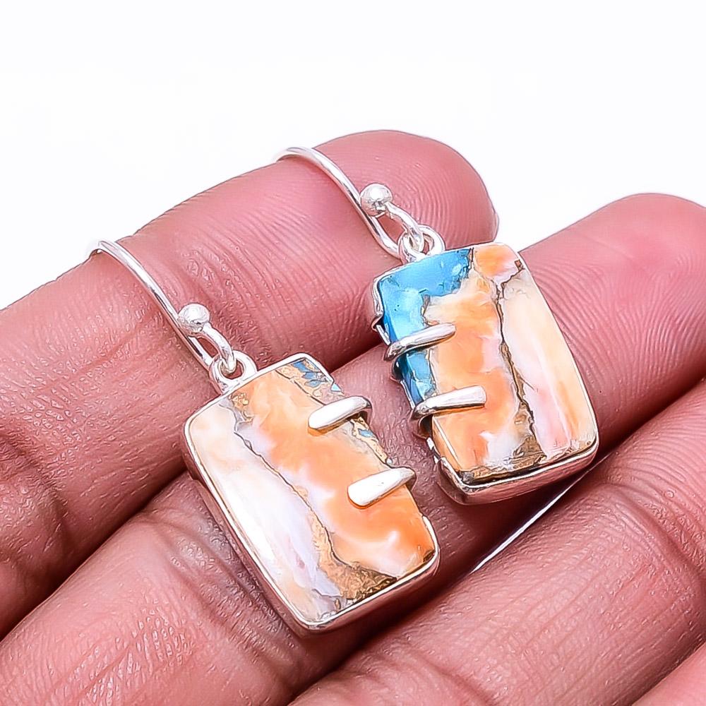 

Серьги из стерлингового серебра 925 пробы с медной колючей устрицей Аризона и бирюзой, размер 1,37 дюйма, E86