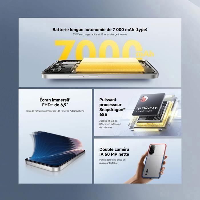 POCO M7 Argent 6 GO + 128 GO