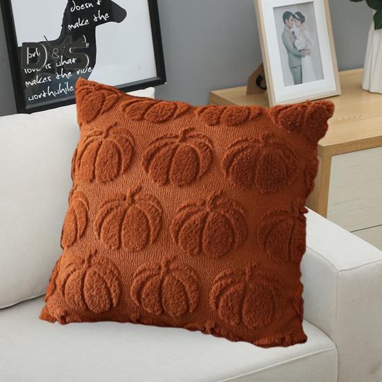 Halloween Pillowcase 3D Pumpkin Pattern Solid Color Hidden Zipper Square Shape Long PV Velvet Bedroom Living Room Sofa Decoration Pillowcase Pillow