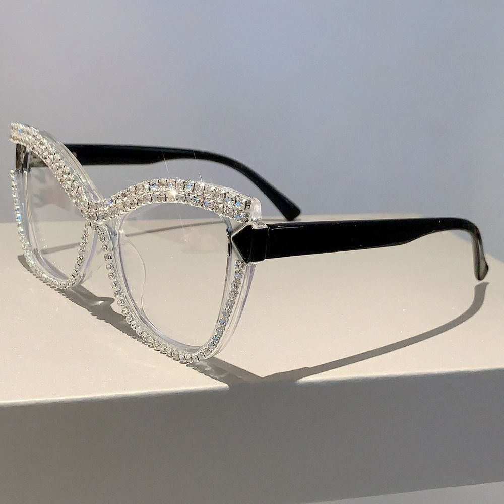 INS Rhinestone Glasses Luxury Lightweight Anti-Blue Light Glasses Fashion Elegant Large Frame Eyewear Outdoor Activities