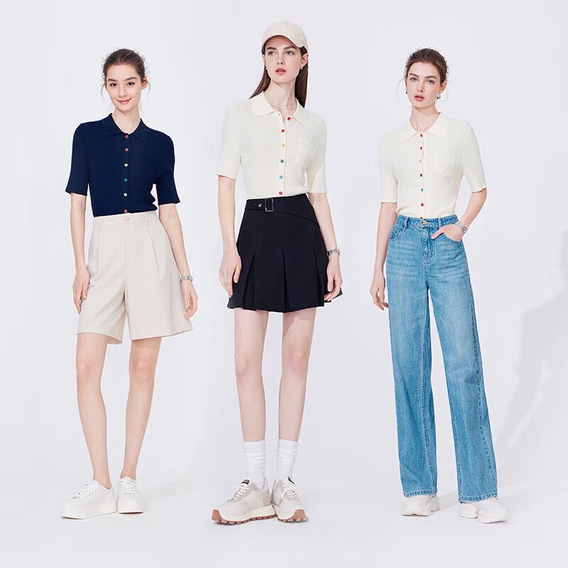 Navigare Women's Lapel Mid-Sleeve Slim Knit Cardigan