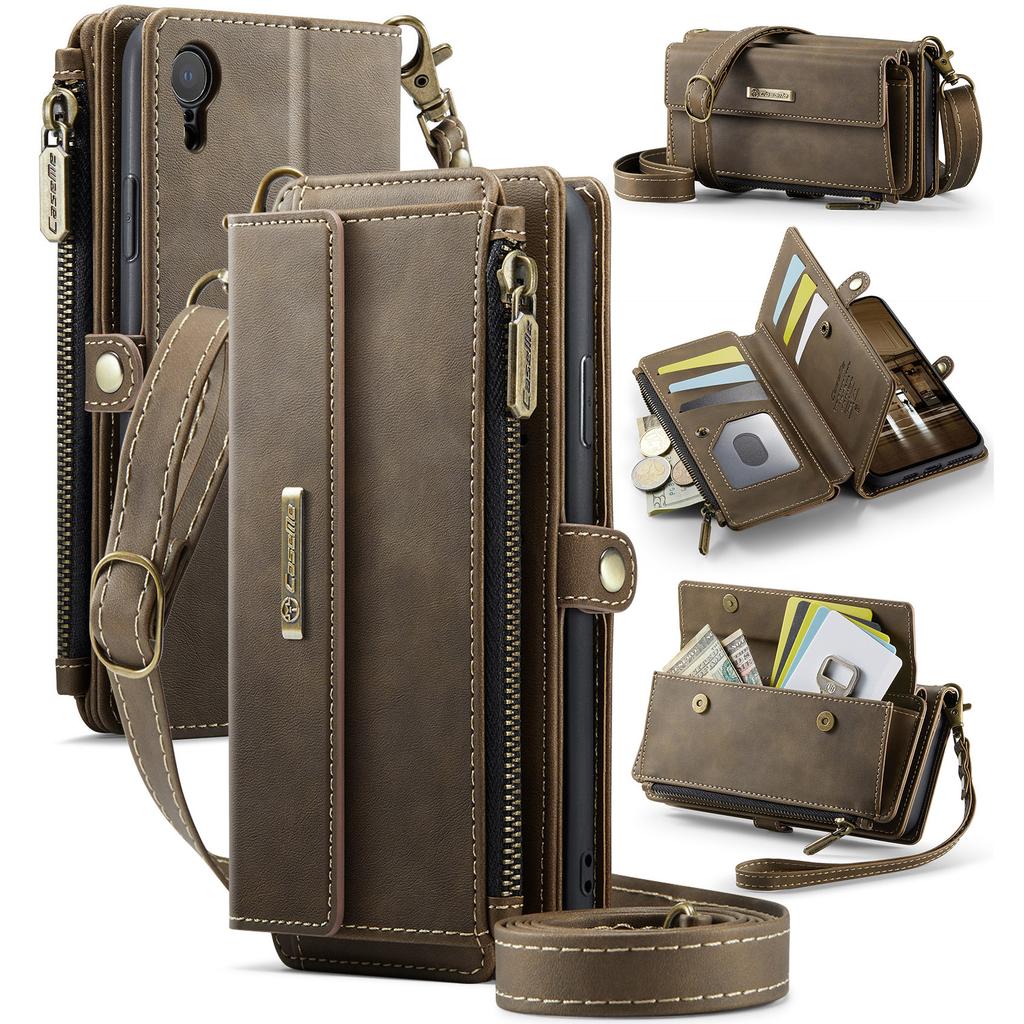 For iPhone XR 6.1 inch Case CASEME C39 RFID Blocking Zipper Wallet Stand Leather Cover with Strap