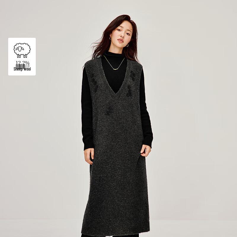 

INMAN Женское ретро платье миди с V-образным вырезом и жилетом из смесовой шерсти M