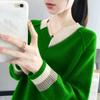 Women's V Neck Sweater Spring Fall Pullover Knit Jumper Outerwear Loose Knit Sweater Top