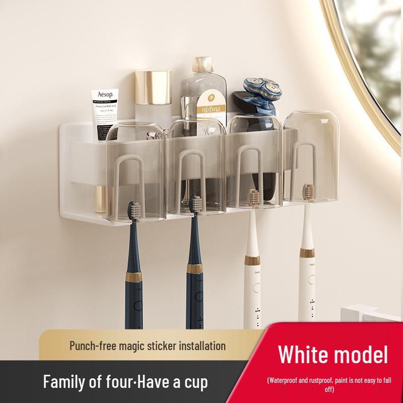 Wall-Mounted Punch-Free Toothbrush and Mouthwash Holder Set