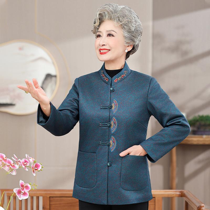 

Grandma s New Embroidered Tang Jacket for Women: Spring-Autumn Style for Ages 70-80 3XL (110-125 lbs)