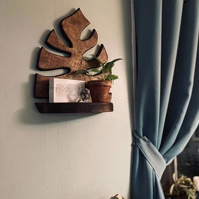 Holz Monstera Regal Wandmontierter Fotorahmen Kerzen Buch Aufbewahrung Für Zuhause Wohnzimmer Büro Dekoration Multifunktional 87Ha