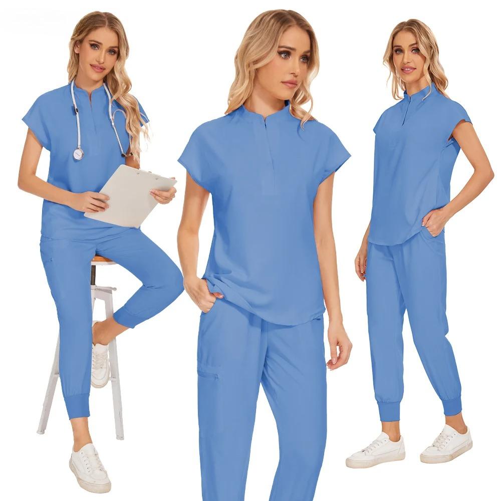Medical Clothing for Women Nurse Uniforms Scrubs Set Hospital Work Wear Wholesale Medical Blue Overalls Unisex Solid Uniform