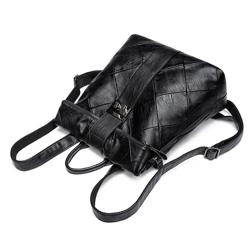 Genuine Leather Women Backpacks Diamond Quilted Daypack Fashion Lock Travelling Commuting Outdoor Backpack Soft Cowhide Backpacks