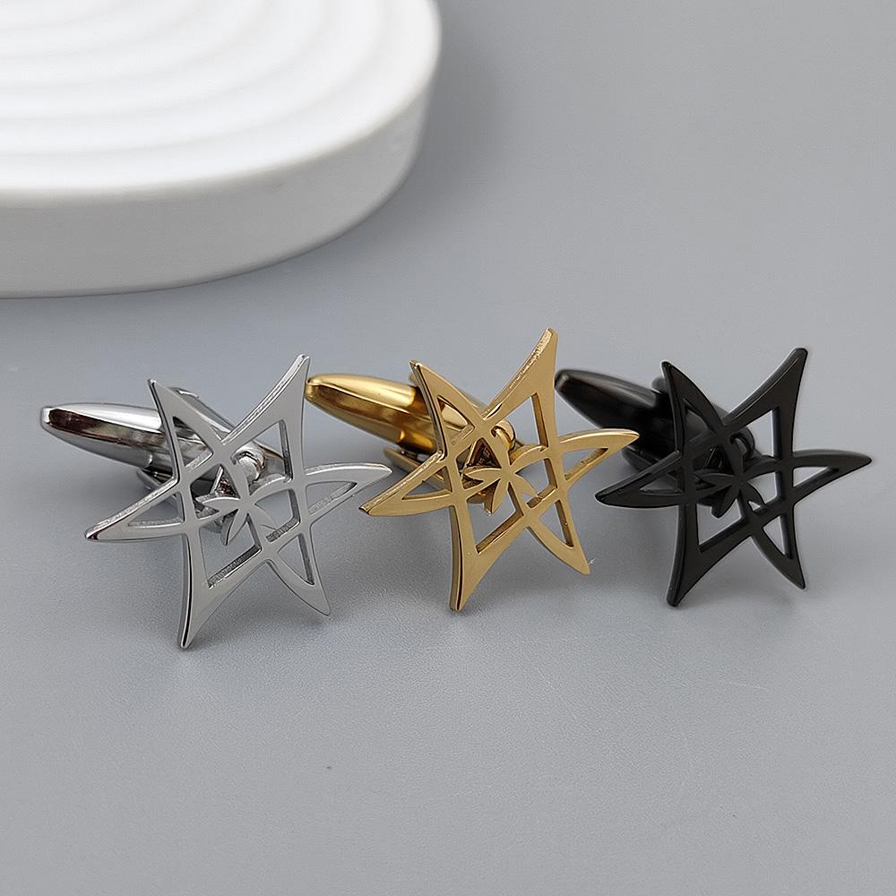 Hexagonal star gold-plated cufflinks, black stainless steel cuffs, men's shirt button accessories, business formal wear